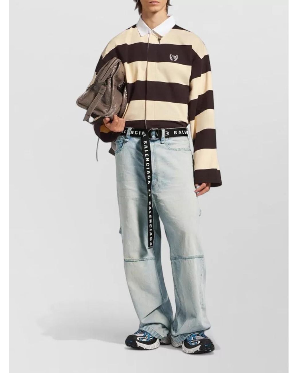 Balenciaga Multicolor Striped Relaxed-Fit Long-Sleeve Polo Shirt for men