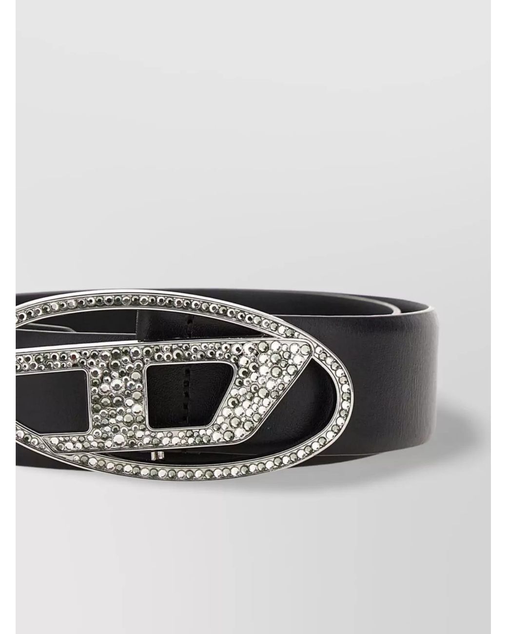 DIESEL Black Crystal Embellished Leather Belt