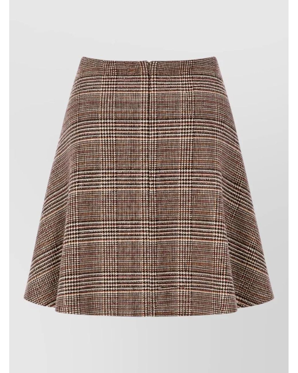 Ermanno Scervino Brown Wool Checked High-Rise Mini A-Line Skirt