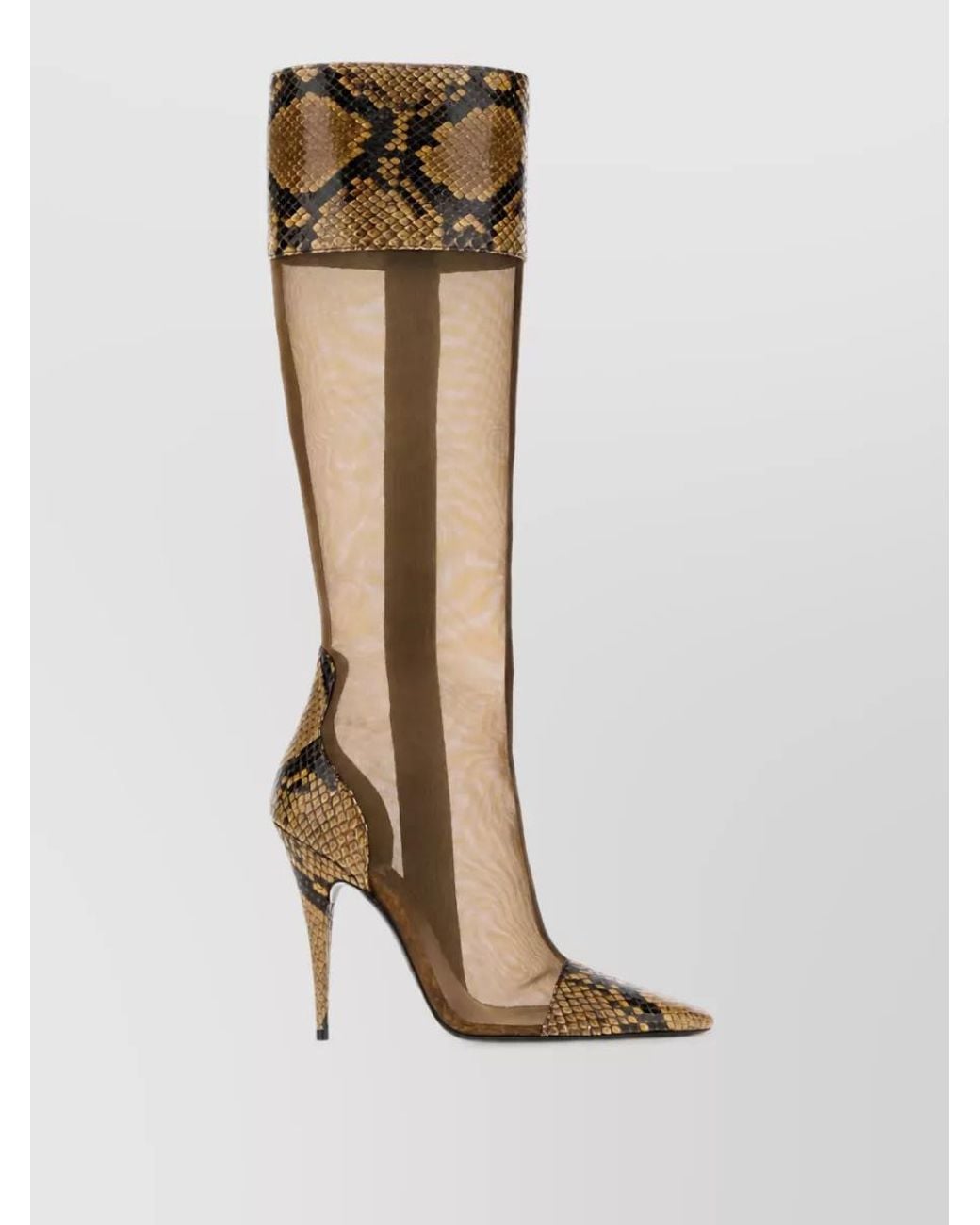 Saint Laurent Brown Python Leather And Mesh Boots