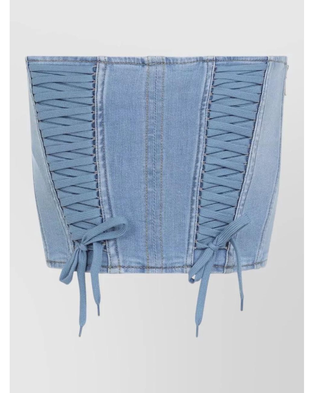 Elisabetta Franchi Blue Denim Cropped Strapless Bustier Top
