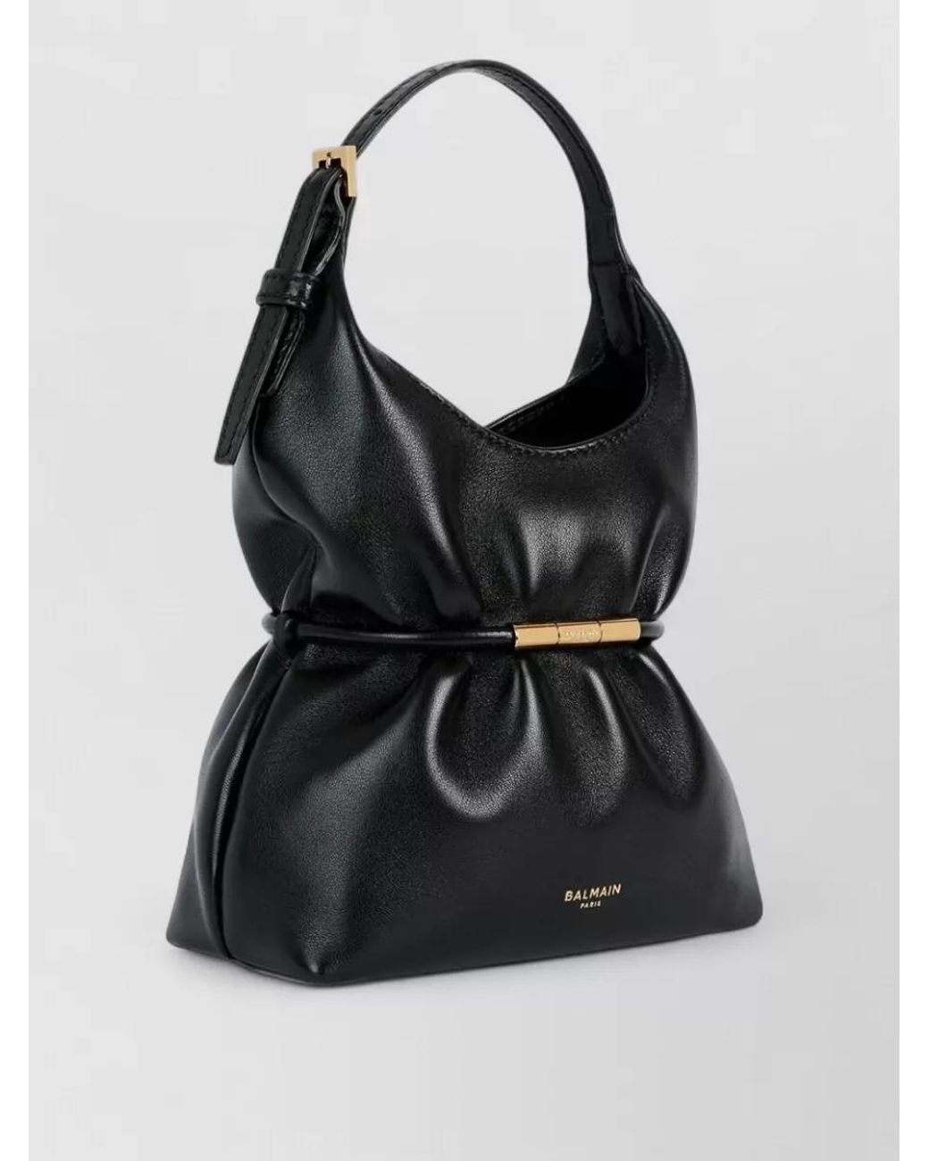 Balmain White Mini Lamb Leather Draped Shoulder Bag