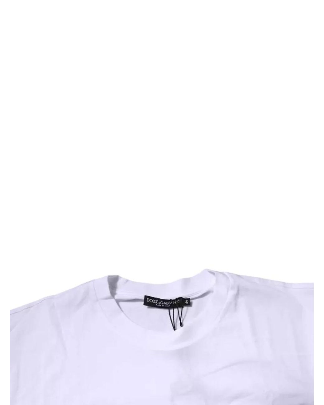 Dolce & Gabbana White Cotton Logo Patch Crew Neck T-Shirt for men