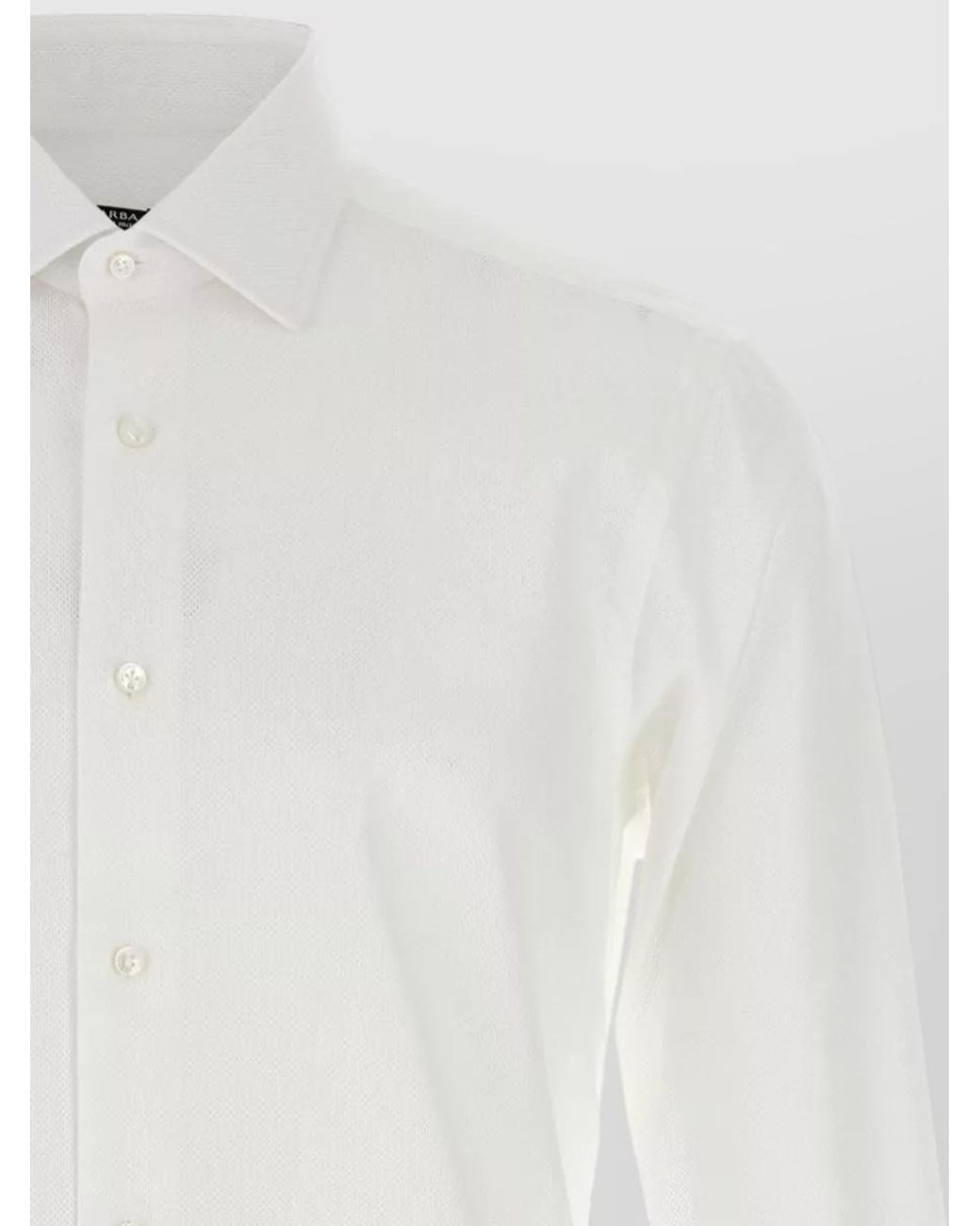 Barba Napoli White Honeycomb Cotton Shirt for men