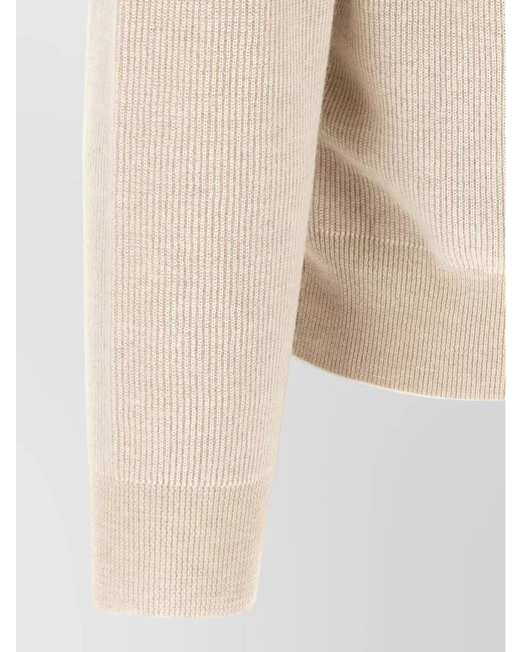 Brioni Natural Cashmere Wool Ribbed High Neck Half Zip Sweater for men