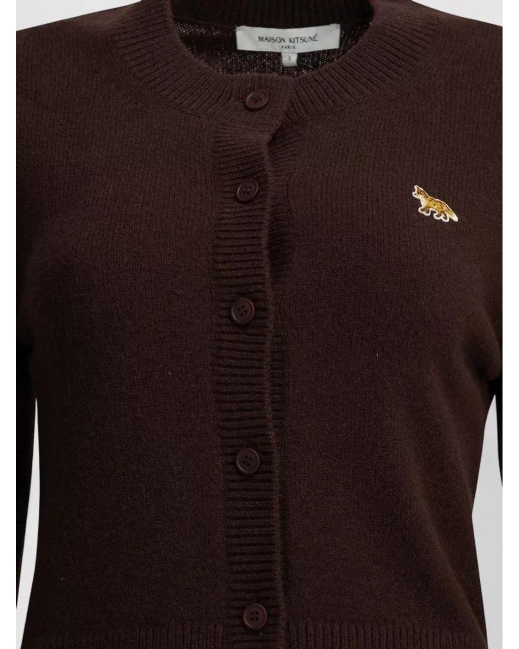 Maison Kitsuné Brown Wool Baby Fox Fitted Ribbed Cardigan