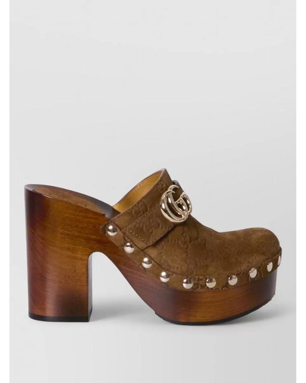 Gucci Brown Leather Platform Clog Mules