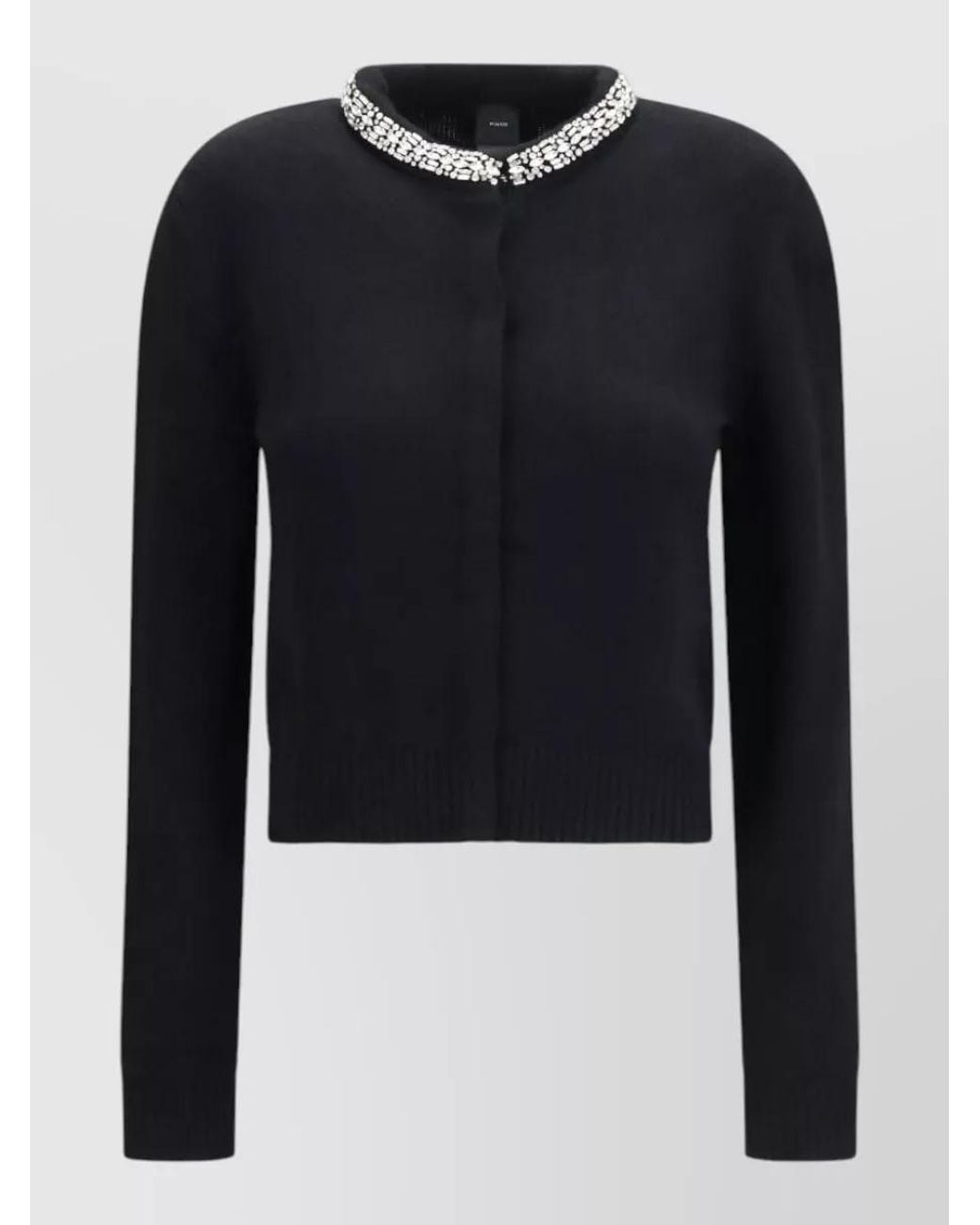 Pinko Blue Cashmere Wool Slim-Fit Jewel-Embellished Collar Cardigan