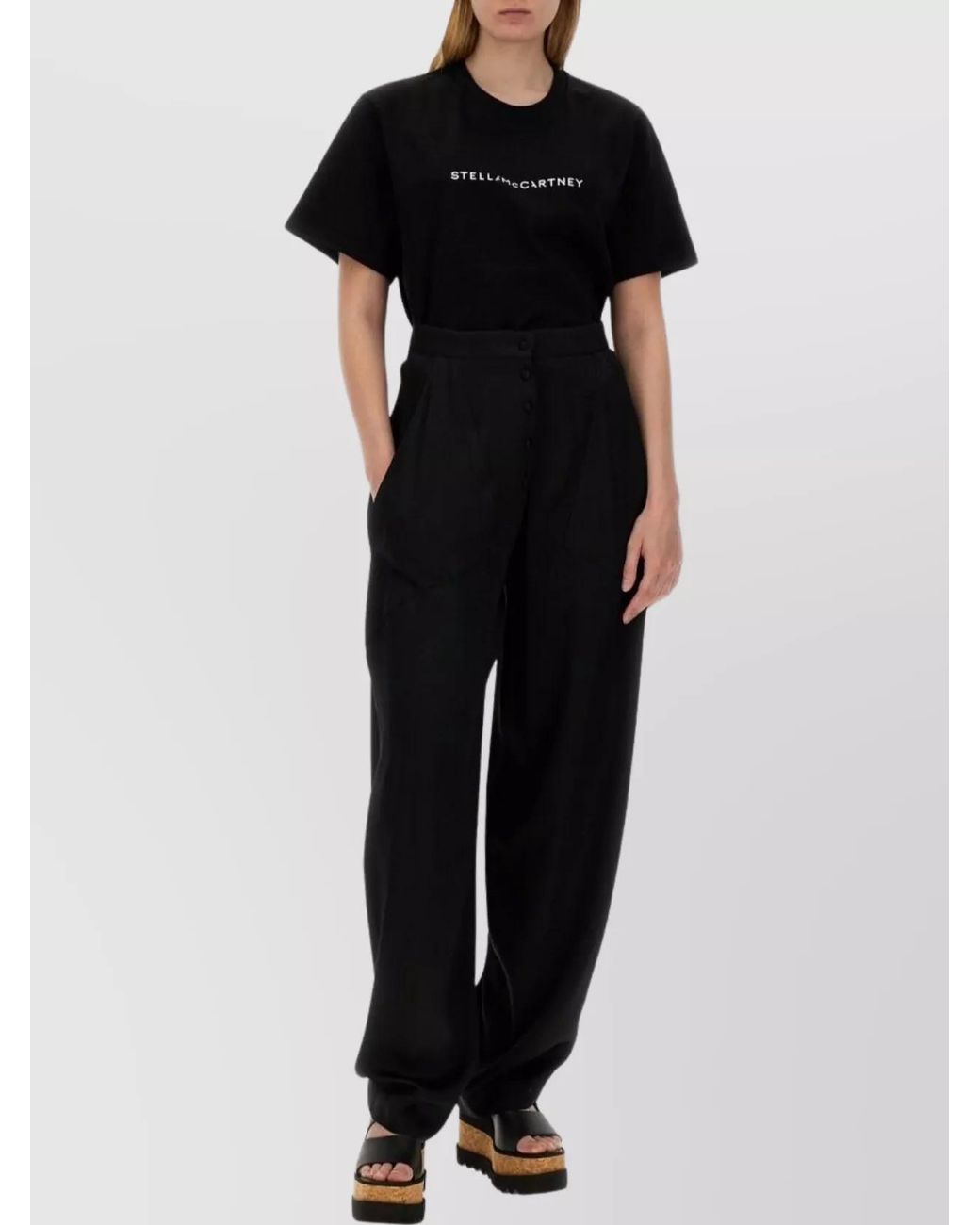 Stella McCartney Black High-Rise Wide-Leg Trousers