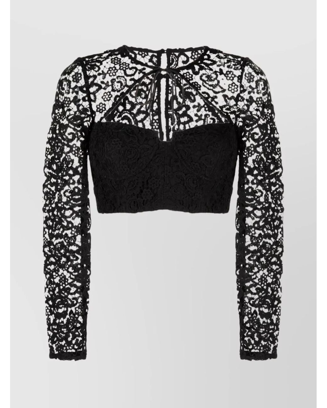 Self-Portrait Black Sheer Lace Cropped Blouse