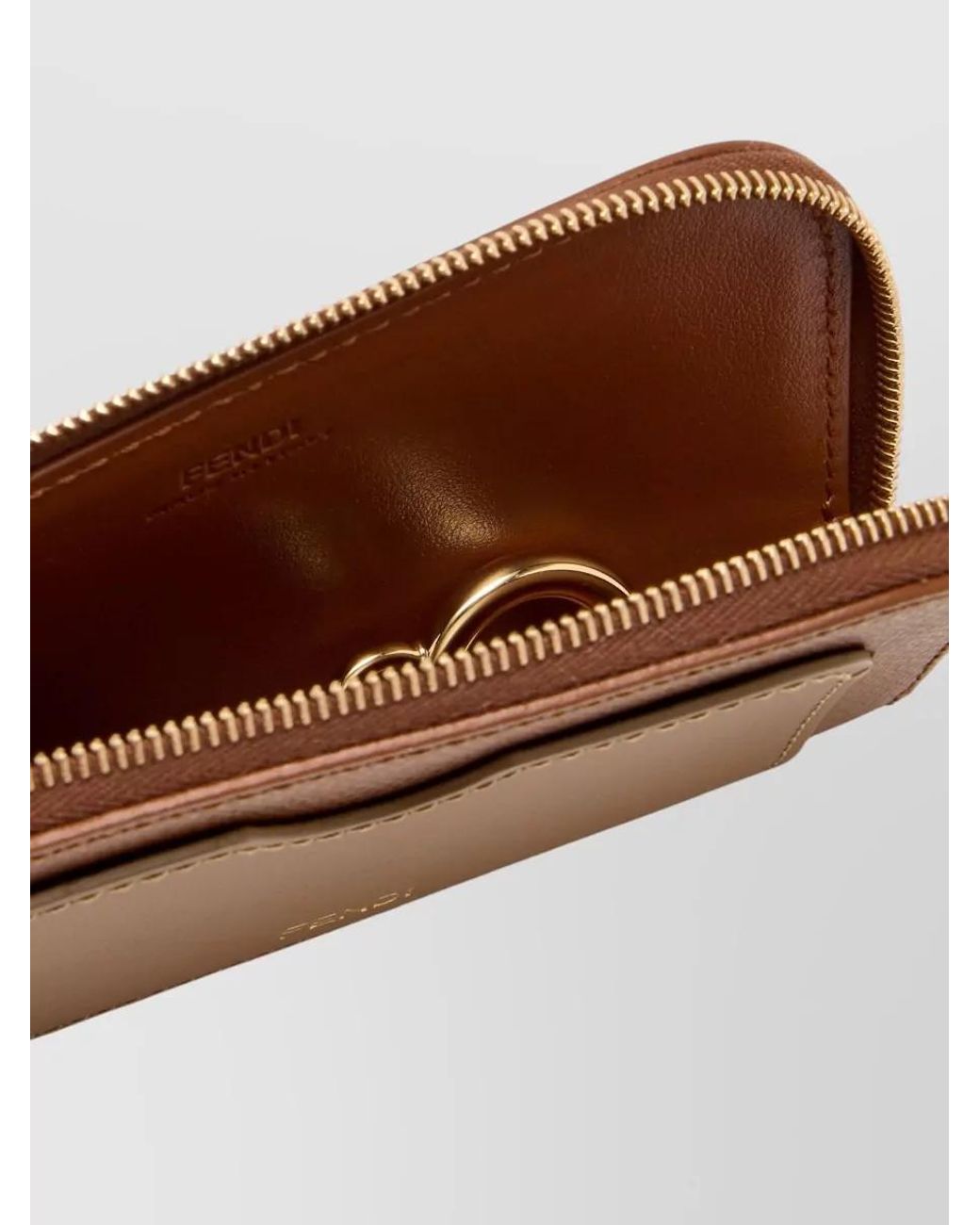 Fendi Brown Leather Card Case Pouch