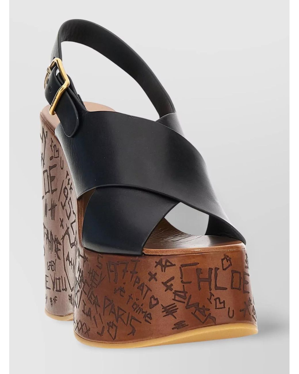 Chloé Brown Leather Wedge Sandals
