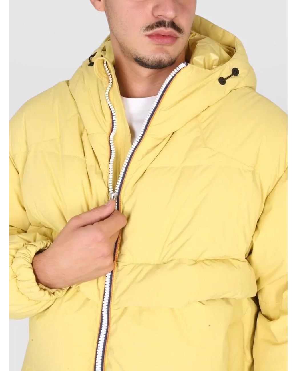 K-Way Yellow Cotton Hooded Padded Jacket for men
