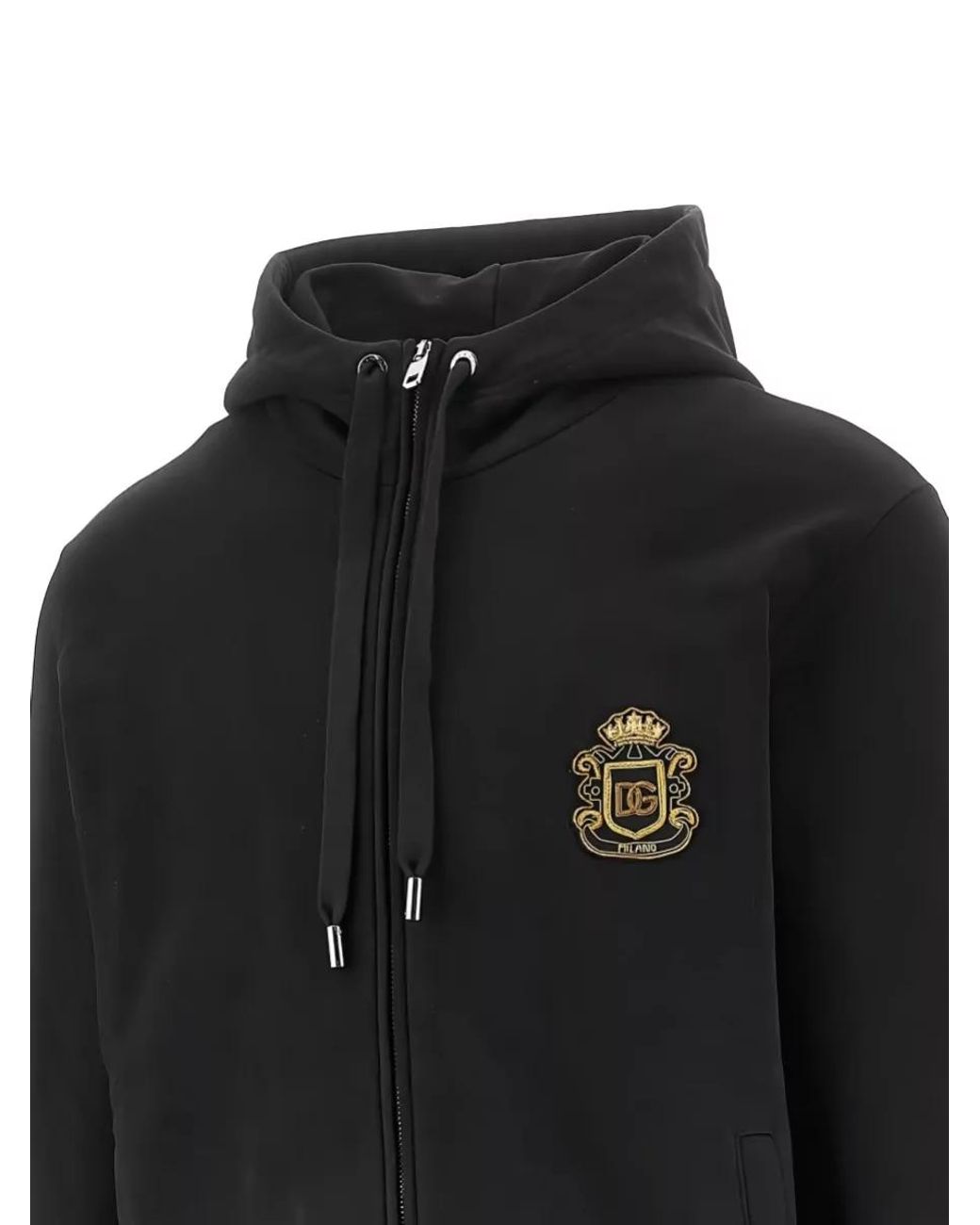 Dolce & Gabbana Black Cotton Regular-Fit Zip-Up Hoodie for men