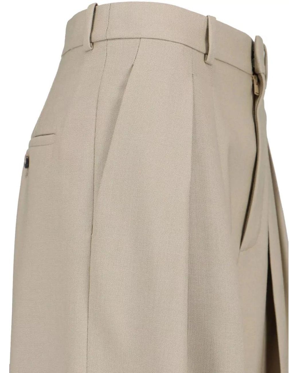 Saint Laurent White Virgin Wool And Silk High-Rise Wide-Leg Pleated Tailored Trousers