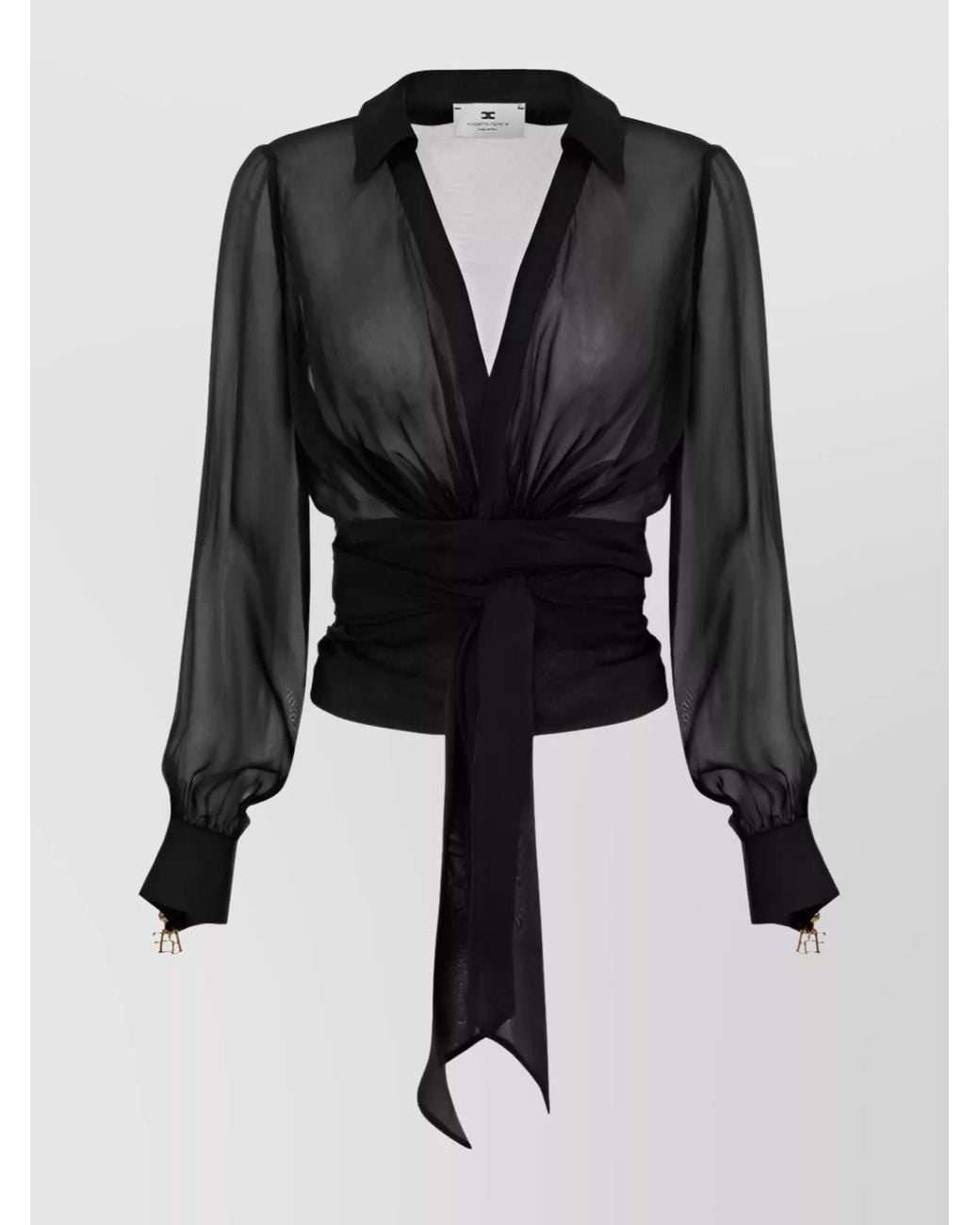 Elisabetta Franchi Long Sleeve Sheer Wrap Top in Black Lyst — free download