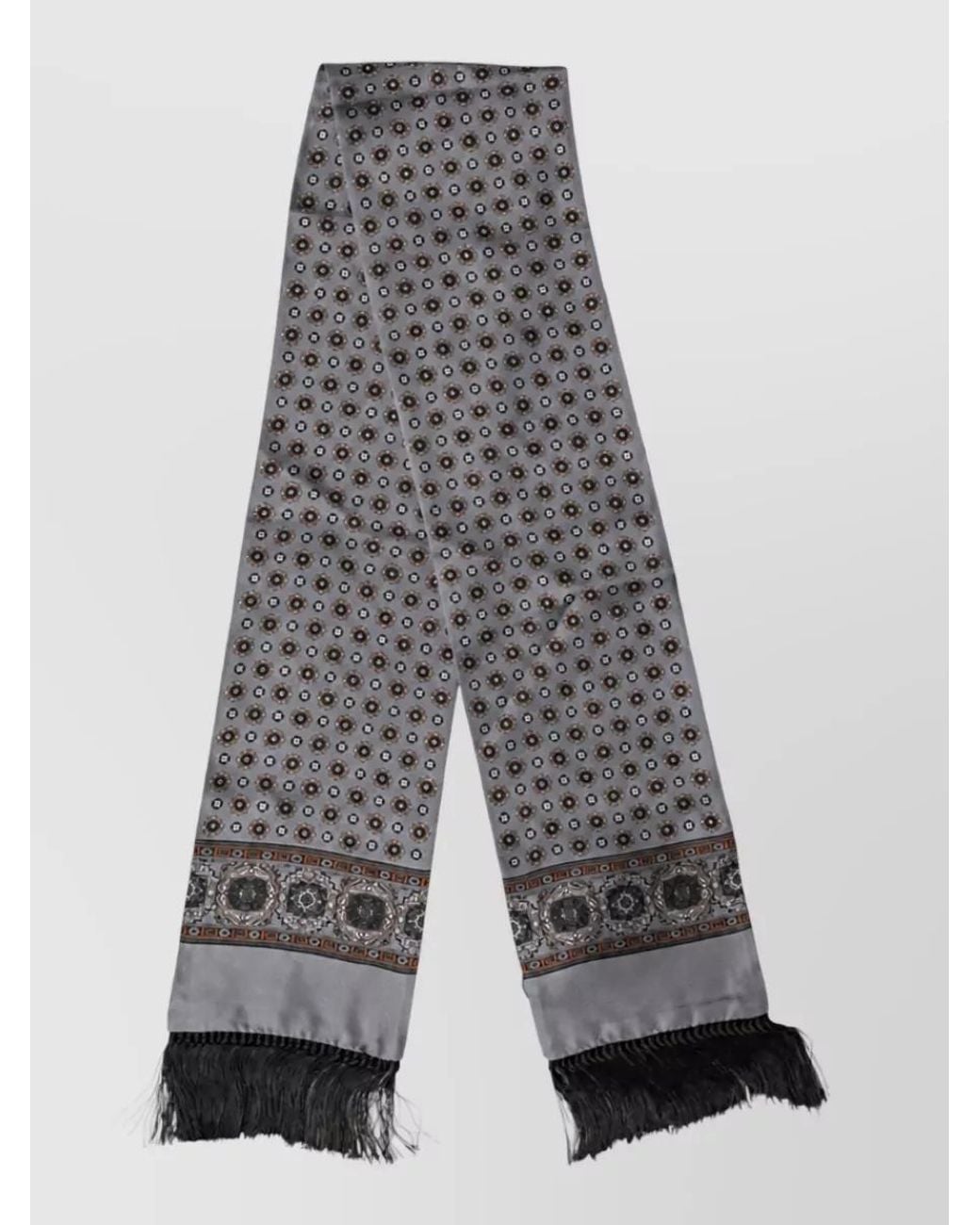 Dolce & Gabbana Gray Silk Patterned Fringed Scarf