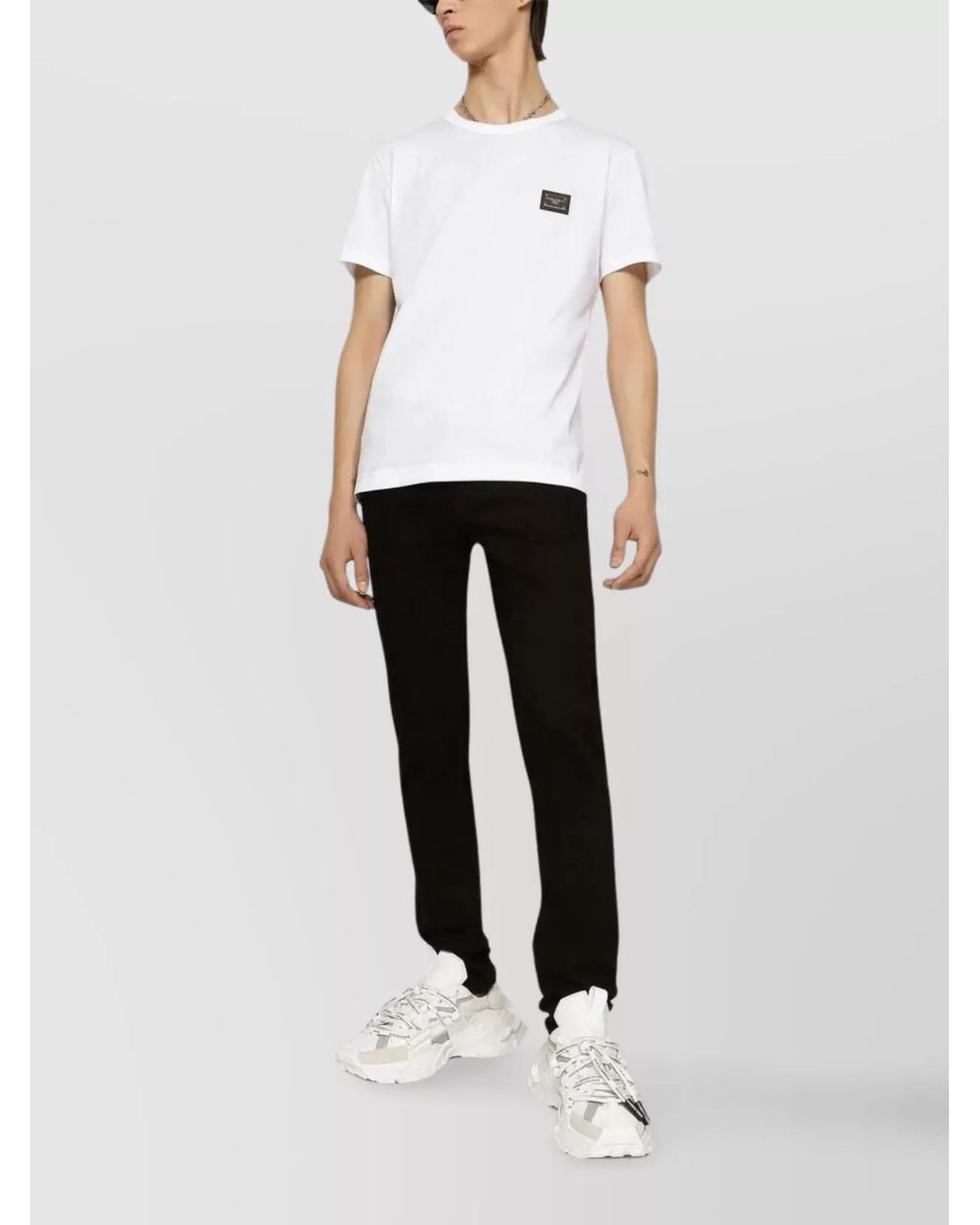 Dolce & Gabbana White Cotton Logo-Plaque Crew-Neck T-Shirt for men