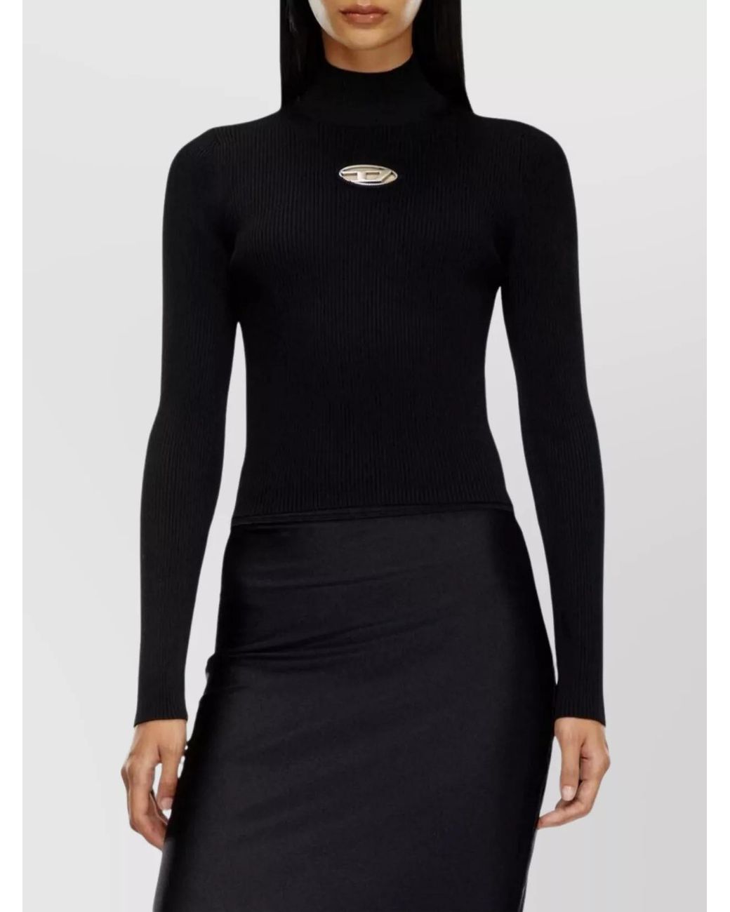 DIESEL Black Ribbed Slim-Fit High-Neck Knitted Top