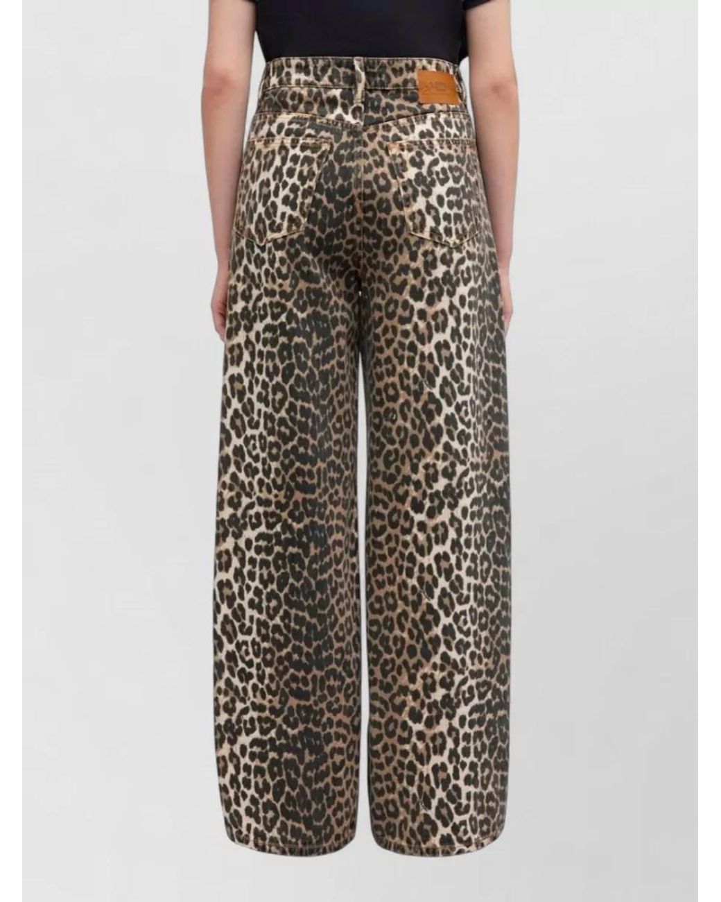 Ganni White Leopard-Print Denim Wide-Leg Trousers