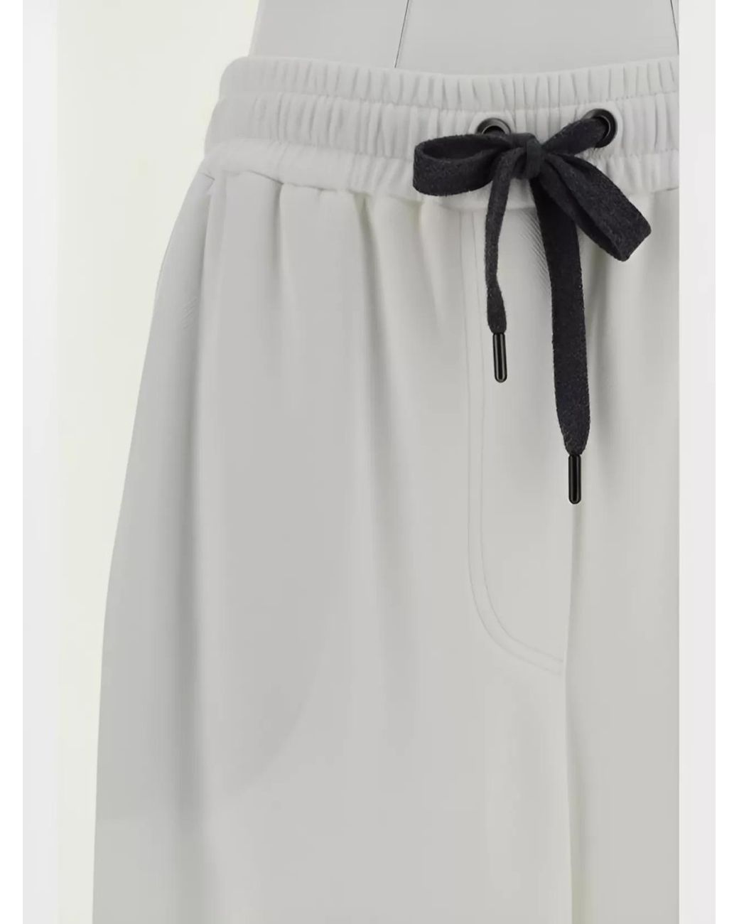 Brunello Cucinelli White Wide Leg Elastic Waistband Trousers