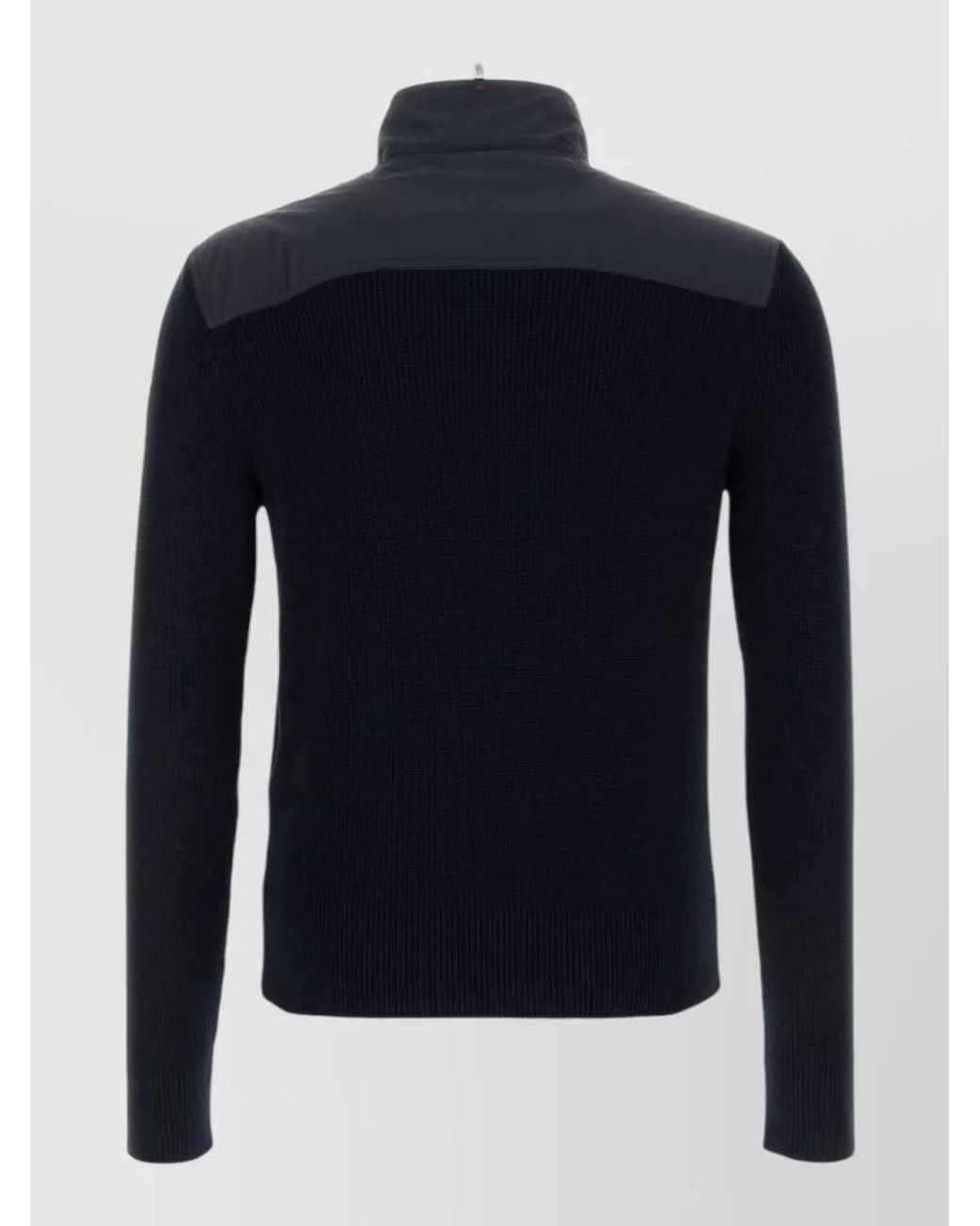 Moncler Blue Ribbed Cotton Stand Collar Zip Cardigan for men