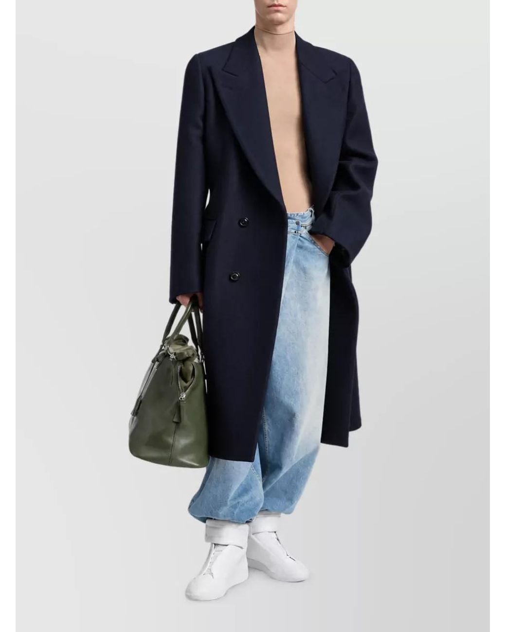 Maison Margiela Blue Wool Double Breasted Coat for men