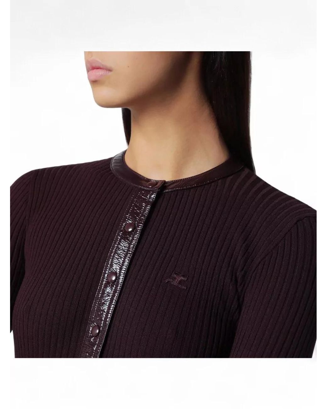 Courreges Blue Ribbed Knit Vinyl Trim Cardigan