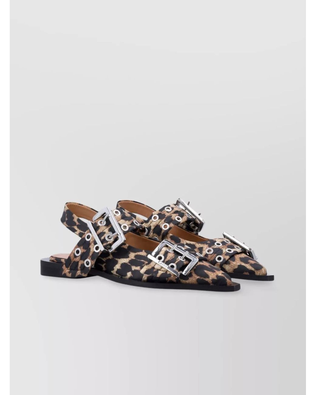 Ganni Metallic Leopard Satin Buckle Ballerina Flats