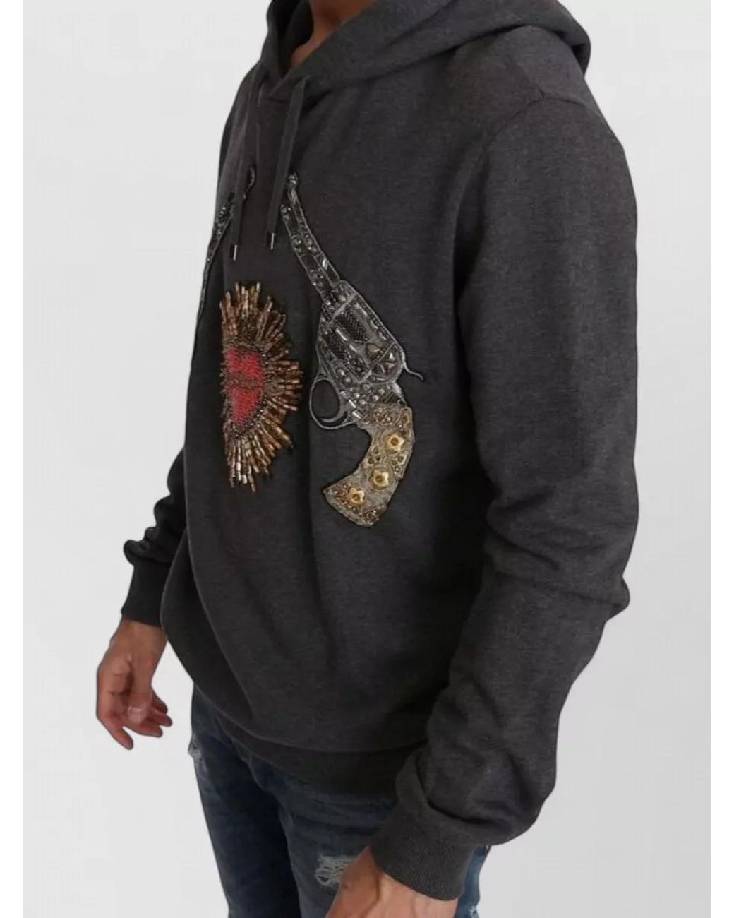 Dolce & Gabbana Black Cotton Hooded Crystal-Embellished Sweater for men