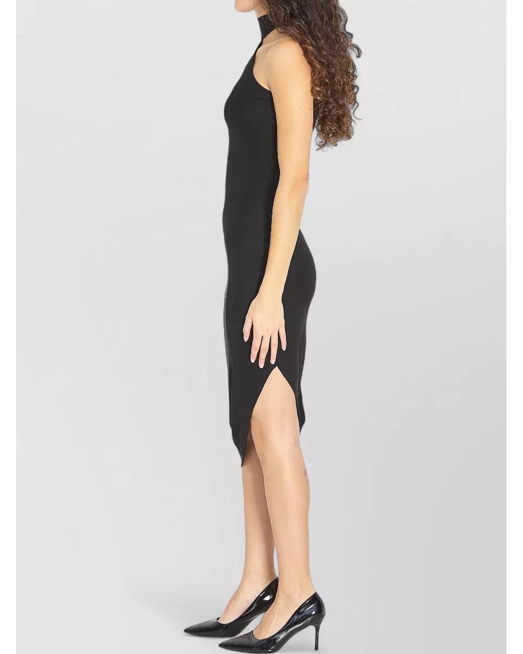 Alexander Wang Black Asymmetric One-Shoulder Draped Midi Dress