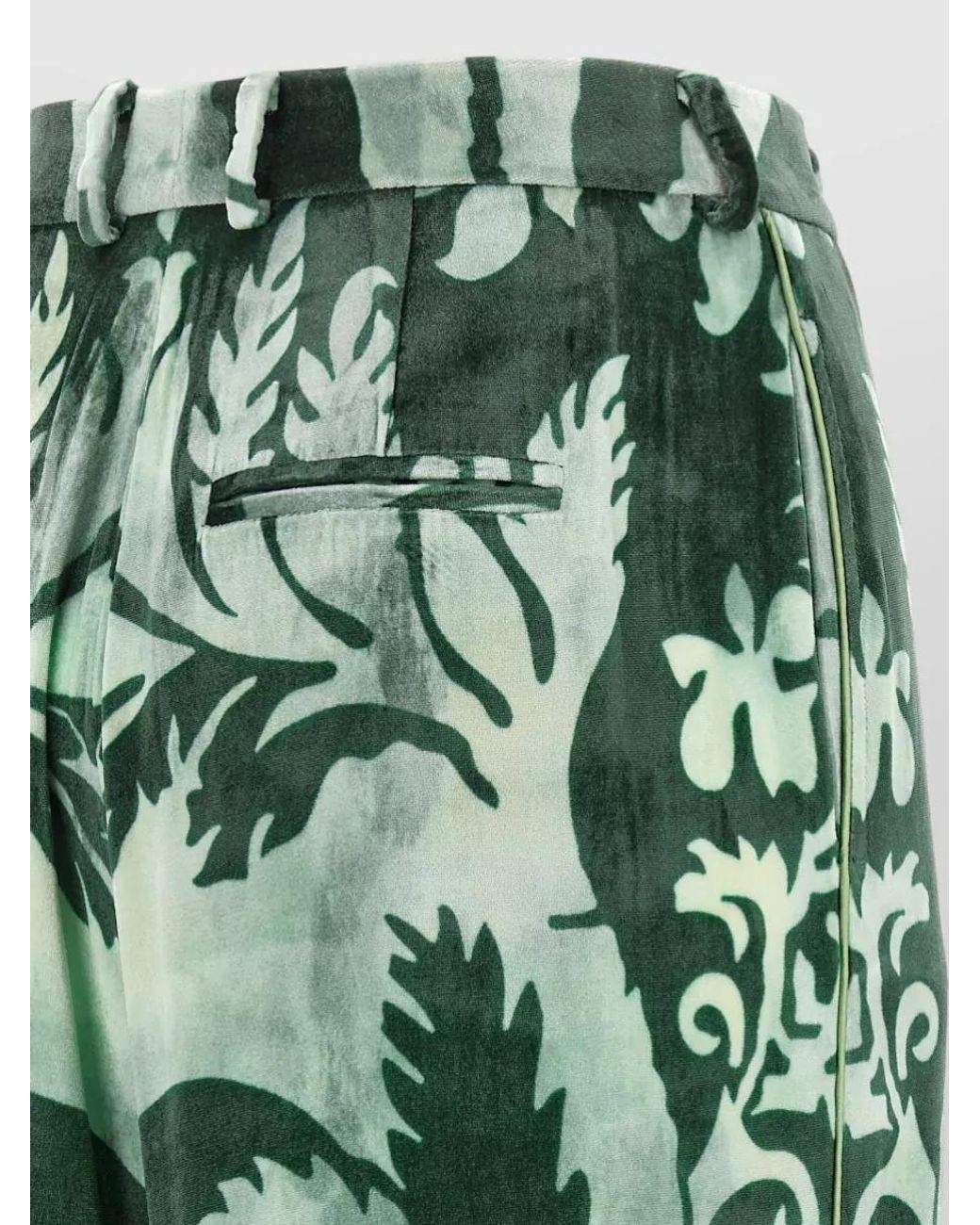 F.R.S For Restless Sleepers Green Silk Floral-Print Wide-Leg Trousers