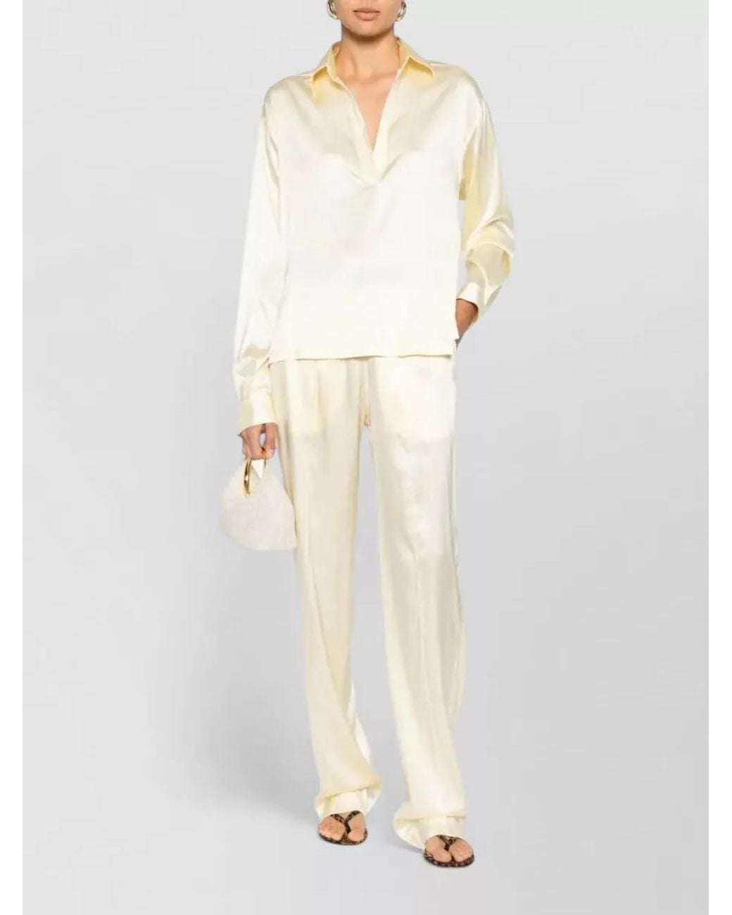 Tom Ford White Silk Satin Wide-Leg Trousers