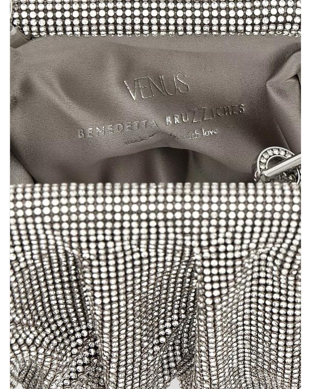 Benedetta Bruzziches Gray Crystal-Embellished Draped Mini Clutch Bag