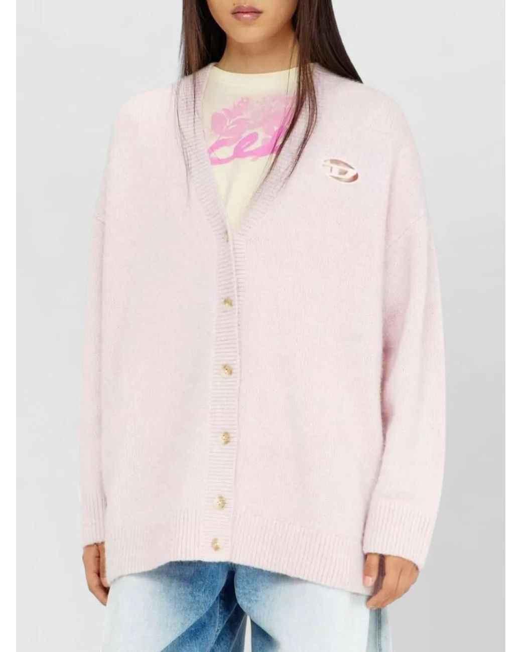 DIESEL Pink Chunky-Knit Relaxed-Fit V-Neck Cardigan