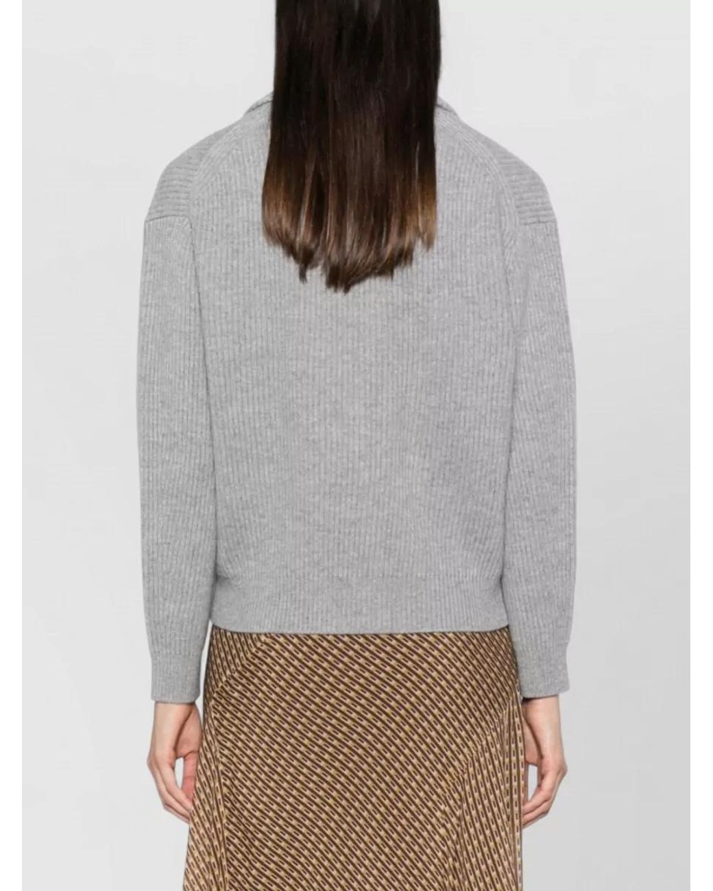 Forte_forte Gray Cashmere Wool Ribbed Knit Shawl Collar Cardigan