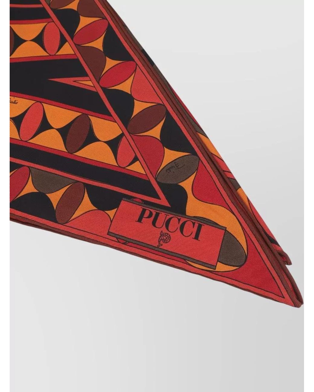 Emilio Pucci Red Silk Triangle Scarf Manuba Signature Print