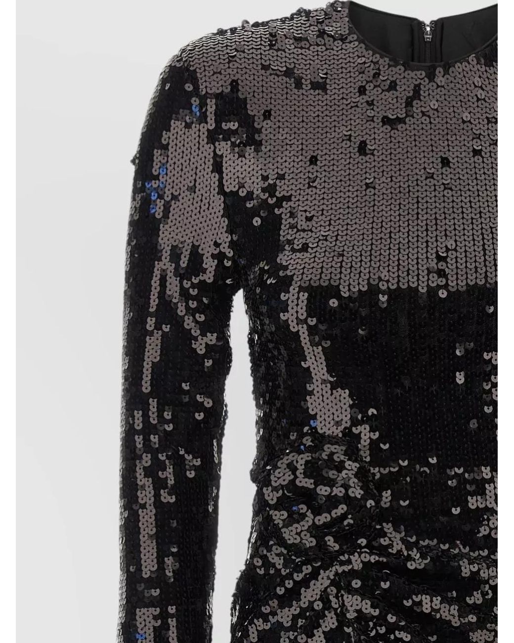 ROTATE BIRGER CHRISTENSEN Black Sequined Draped Floral Appliqué Long-Sleeve Mini Dress