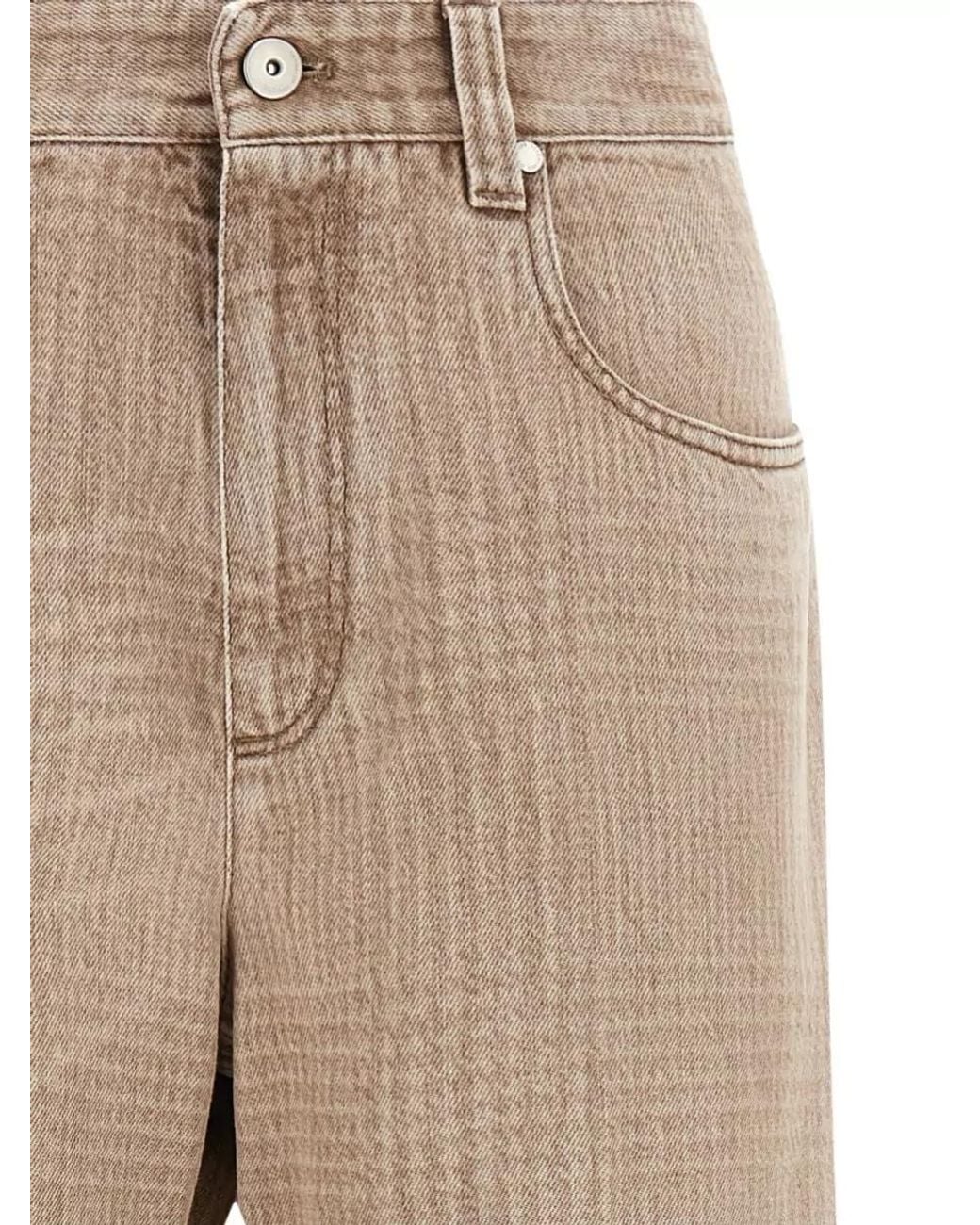 Brunello Cucinelli Natural Prince Of Wales Cropped Wide-Leg Jeans