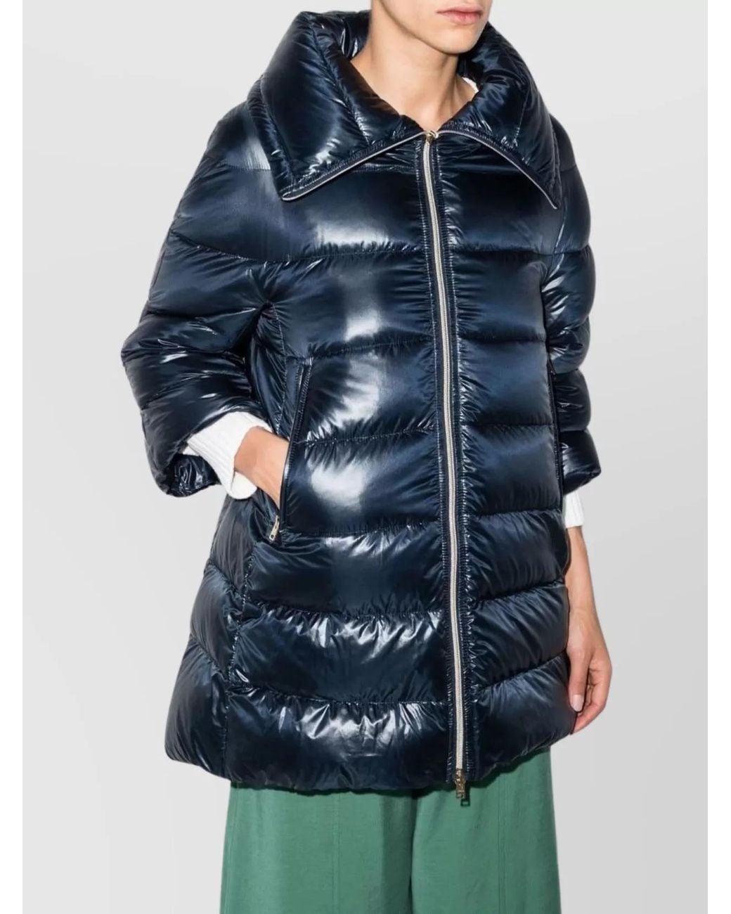 Herno Blue Down A-Line Midi Puffer Jacket