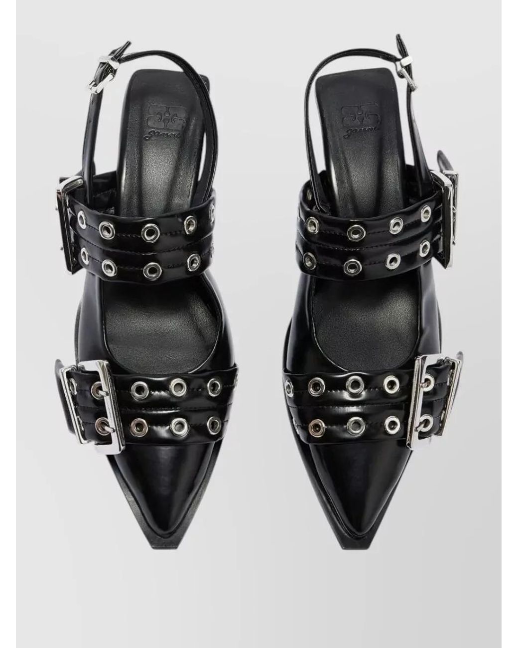 Ganni Black Pointed-Toe Buckle Pumps