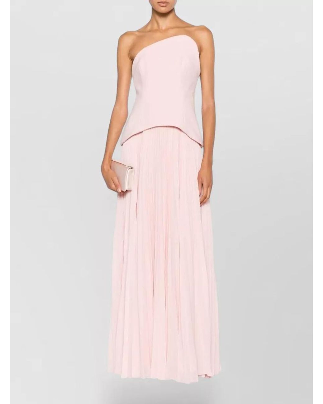 Solace London Pink Pleated Strapless Asymmetric Peplum Maxi Dress
