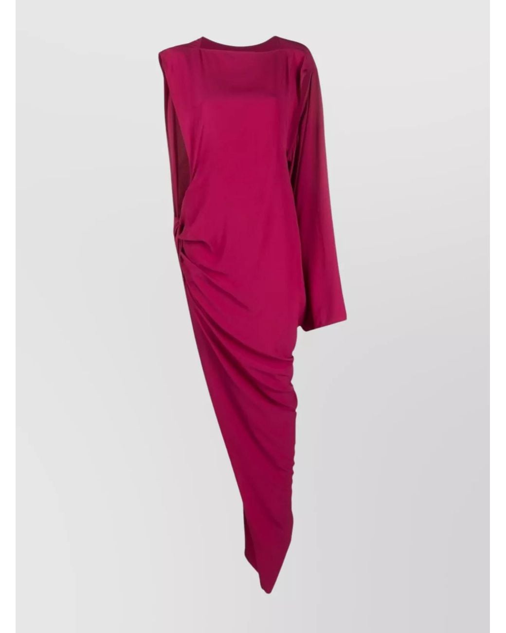 Rick Owens Pink Silk Blend Draped Asymmetric One-Shoulder Cutout Midi Dress