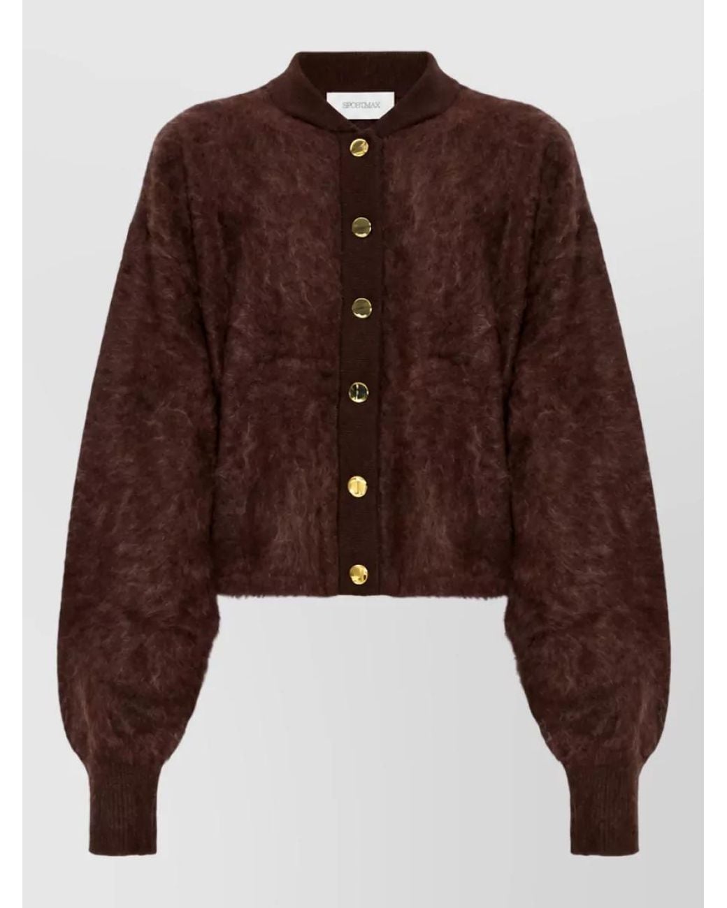Sportmax Brown Brushed Cashmere Round-Neck Cardigan