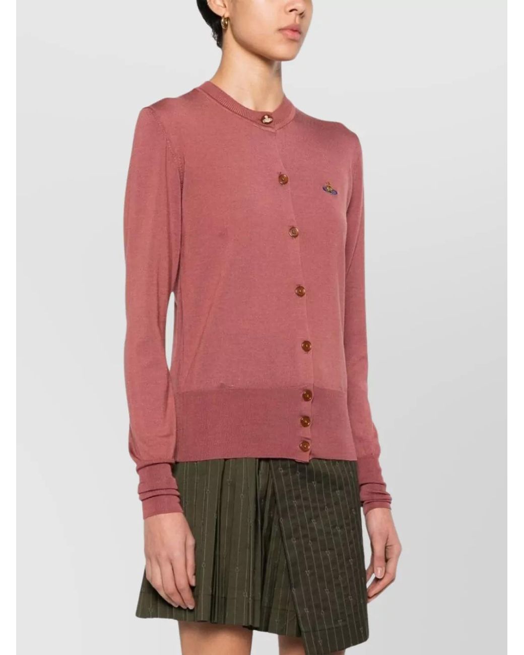 Vivienne Westwood Silk Wool Fine Knit Logo Embroidered Cardigan