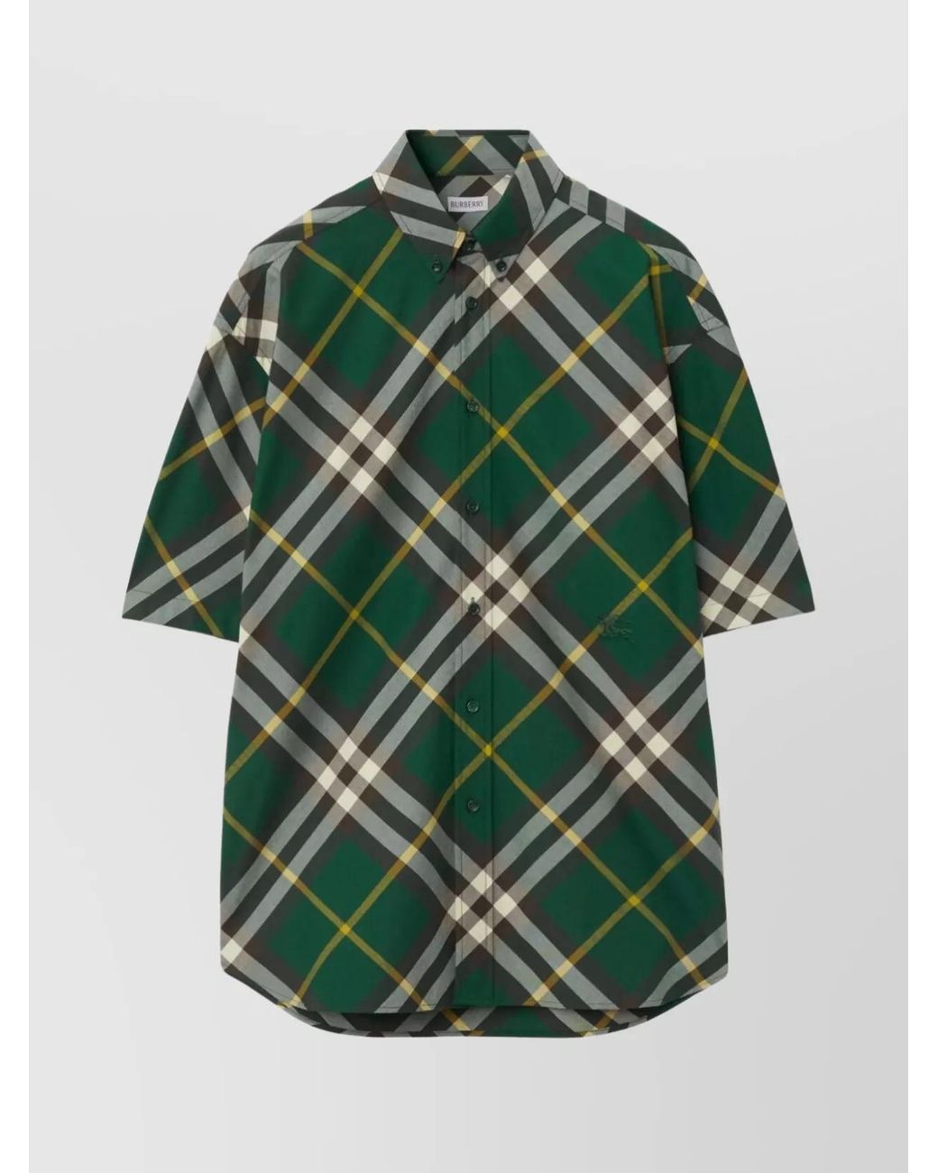 Burberry Green Cotton Oversized Short-Sleeve Check Shirt for men