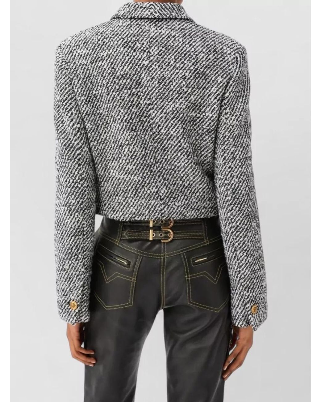 Versace Gray Bouclé Virgin Wool Cropped Single-Breasted Coat