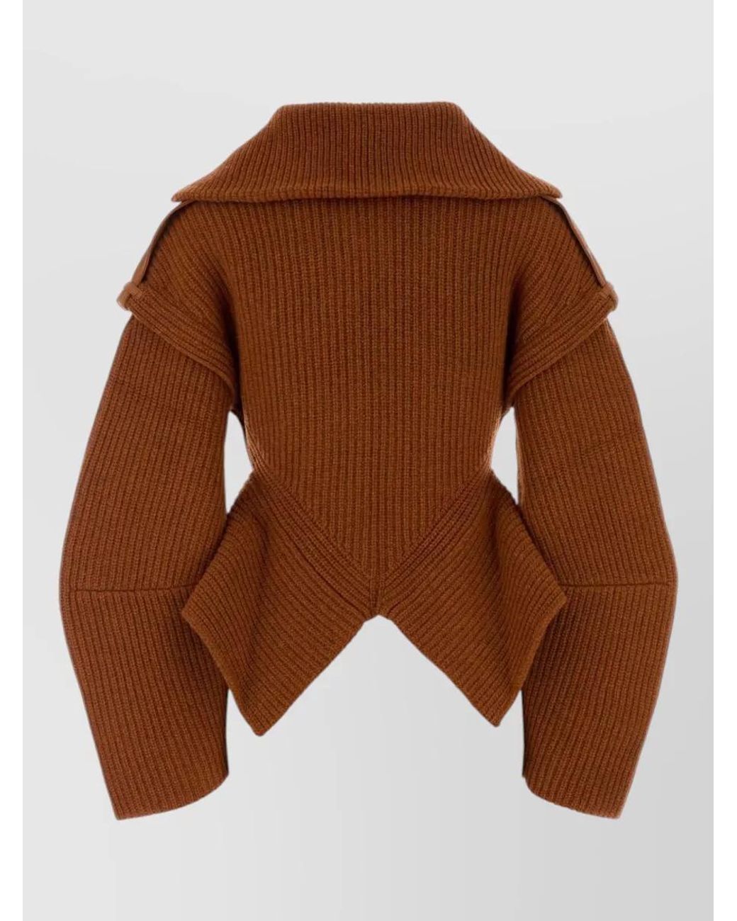 Zimmermann Brown Wool Chunky-Knit Peplum Zip Cardigan