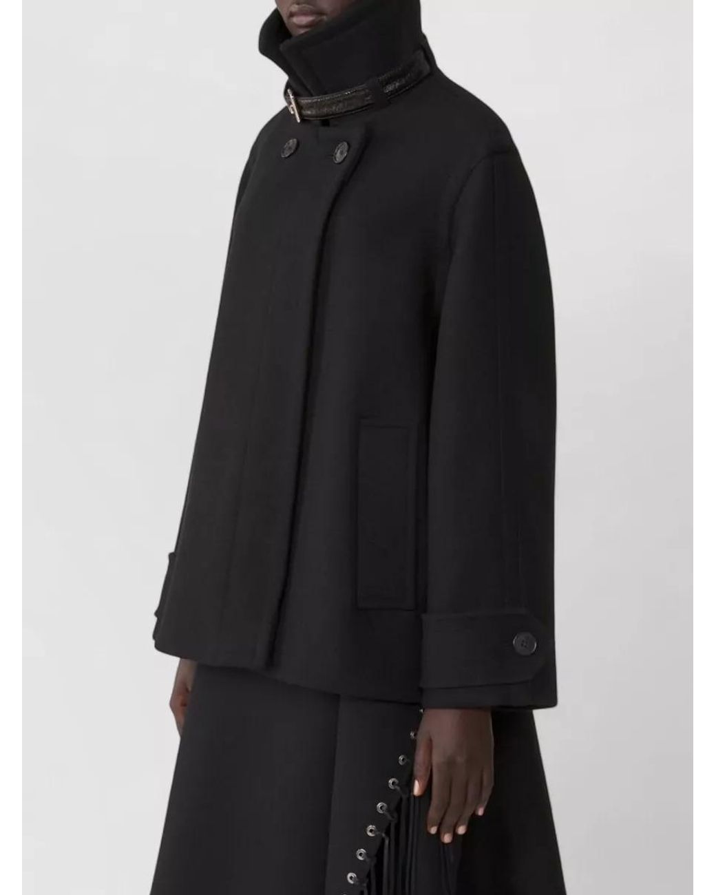 Lanvin Black Wool High-Neck Short Coat