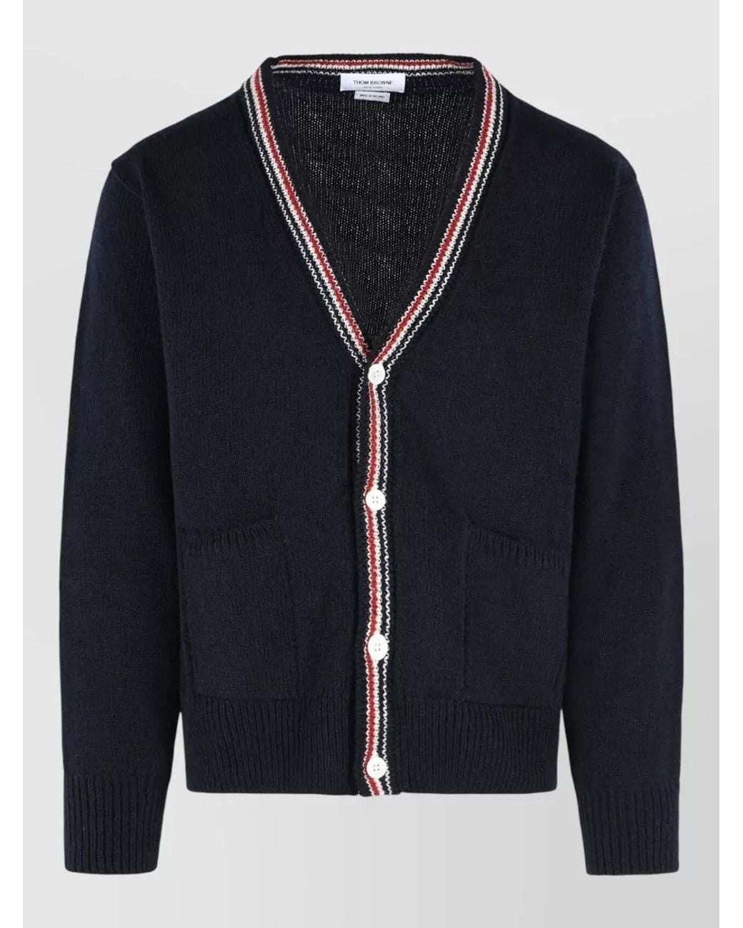 Thom Browne Blue Wool Mohair V-Neck Ribbed Cardigan for men